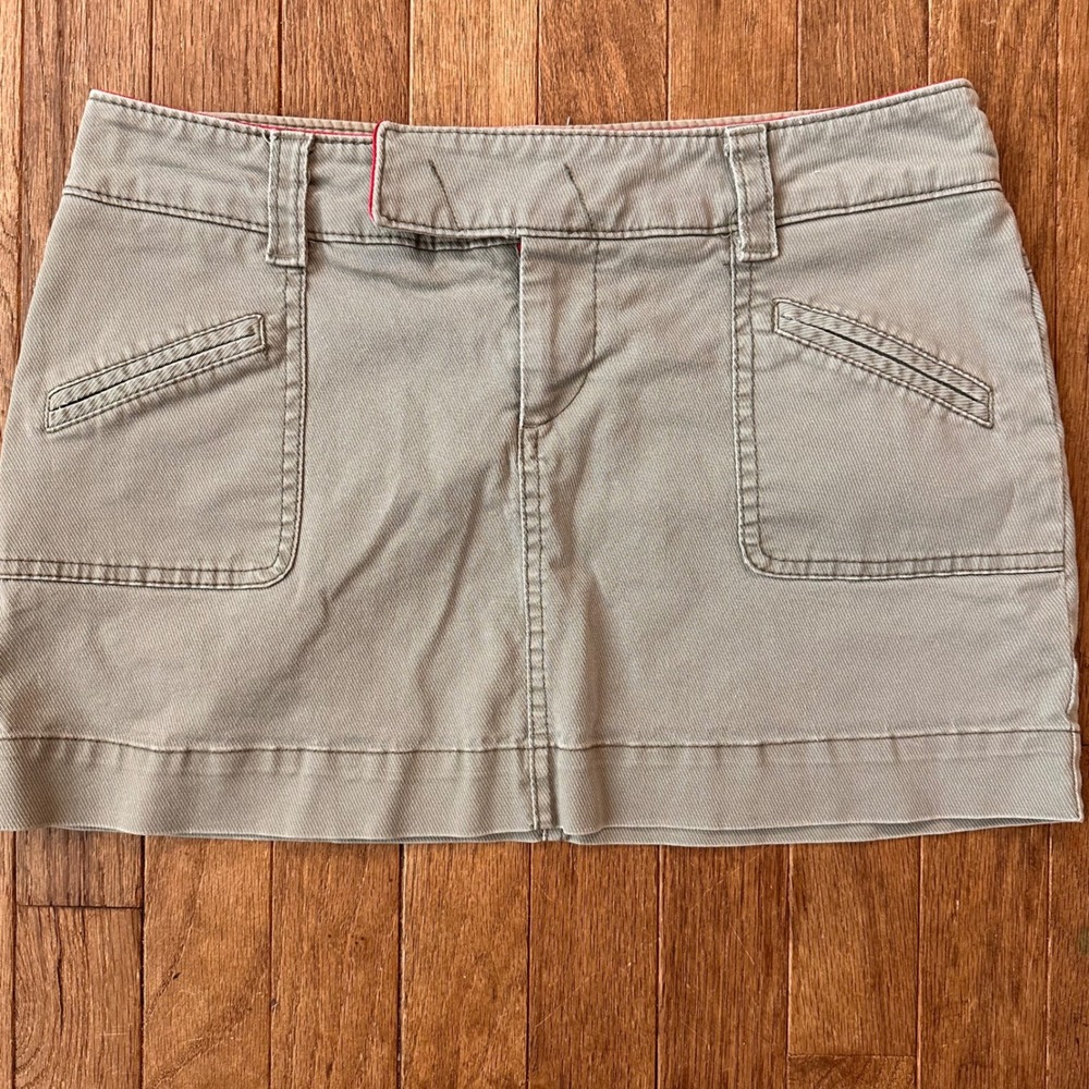 Y2K American Eagle Mini Skirt Womens 4 Twill Chino Cargo Sage Green Casual Indie